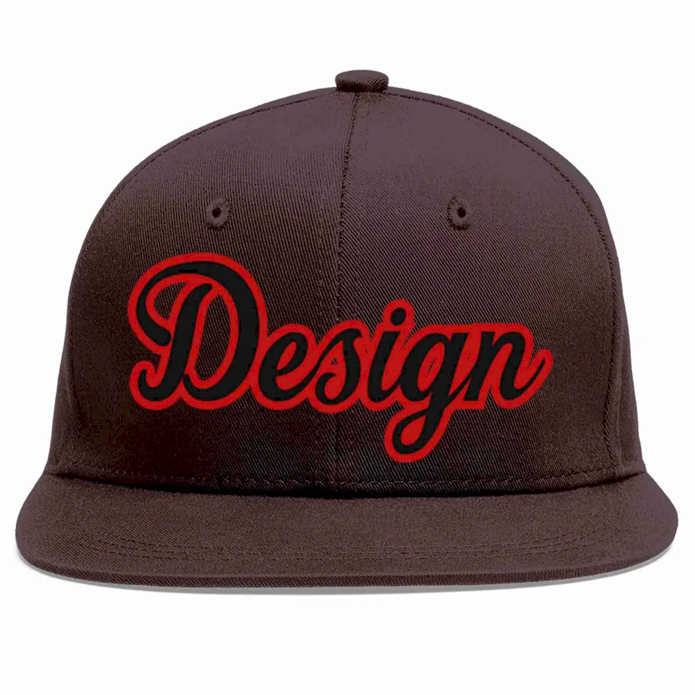 Custom Brown Black-Red Flat Eaves Sport Baseball Cap Design for Men/Women/Youth