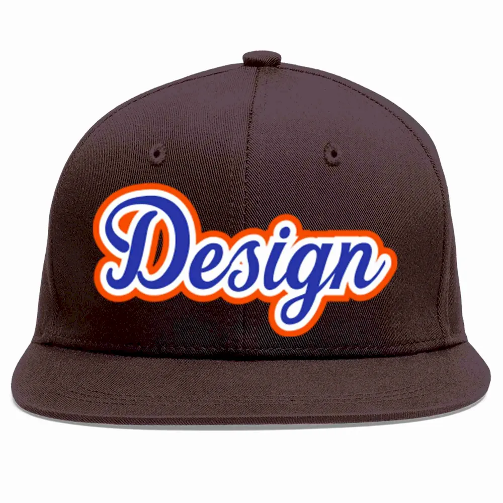Custom Brown Royal-White Flat Eaves Sport Baseball Cap Design for Men/Women/Youth