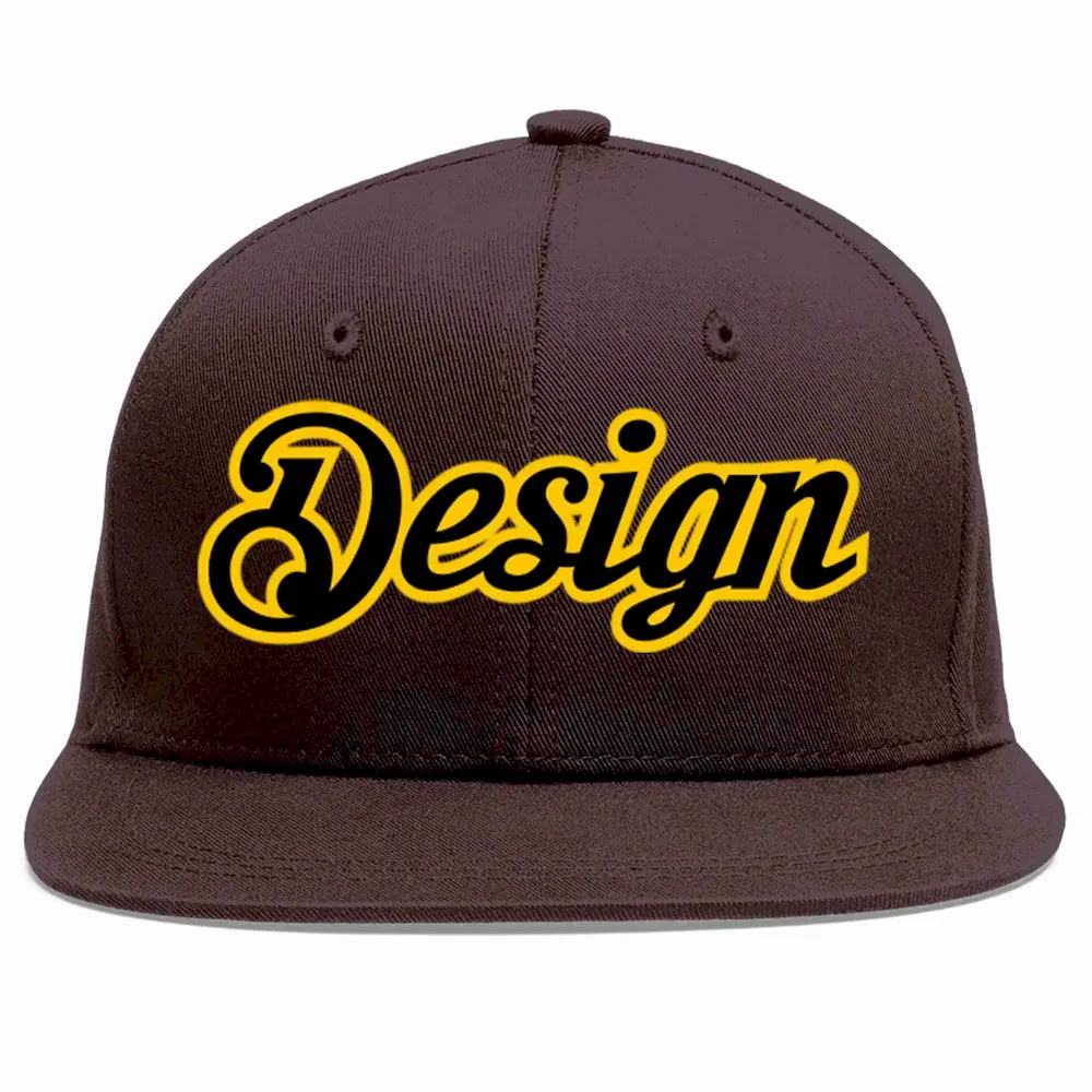Custom Brown Black-Gold Flat Eaves Sport Baseball Cap Design for Men/Women/Youth