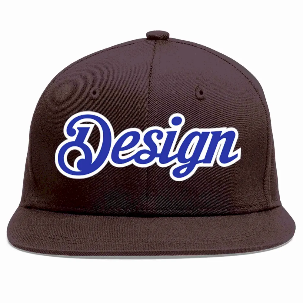 Custom Brown Royal-White Flat Eaves Sport Baseball Cap Design for Men/Women/Youth