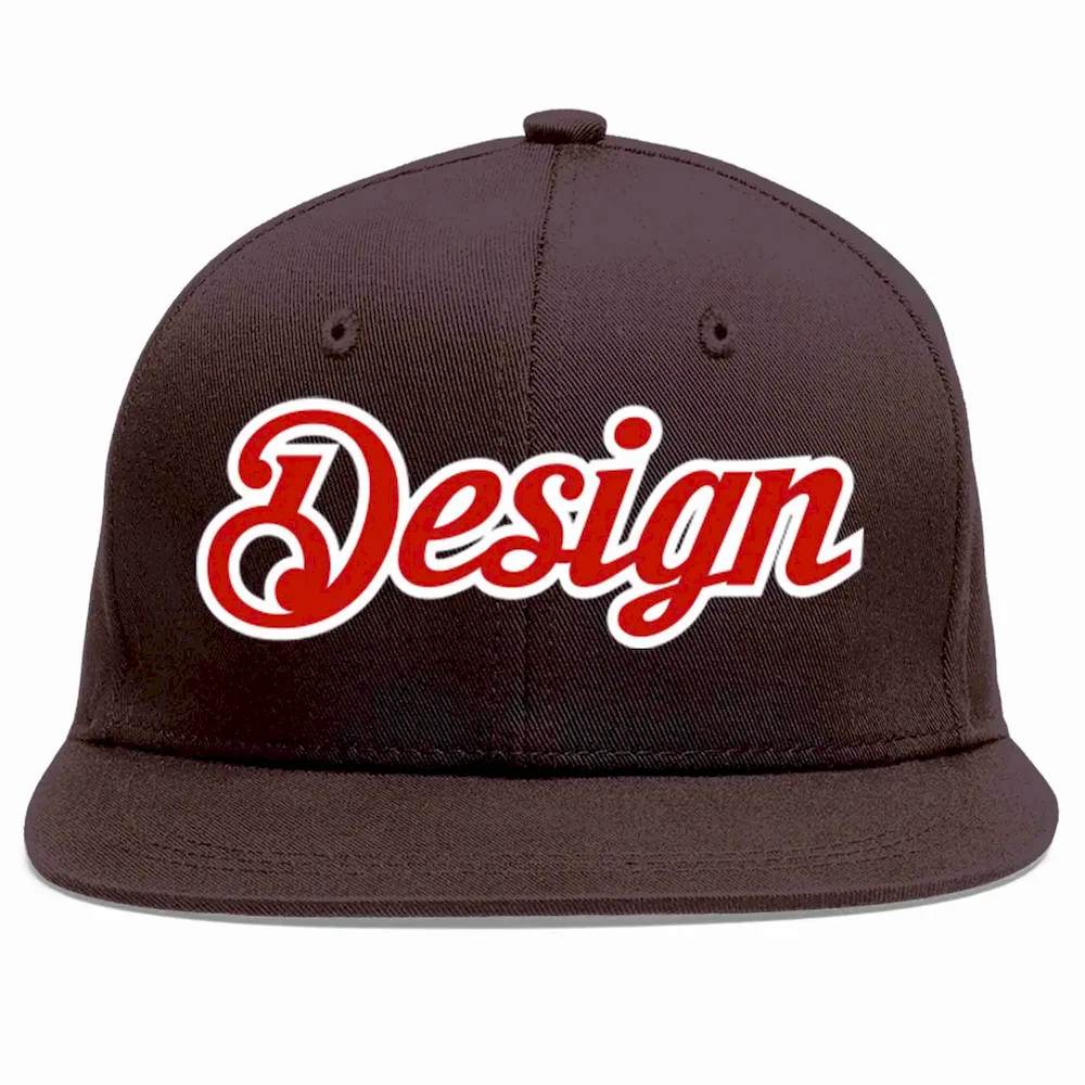 Custom Brown Red-White Flat Eaves Sport Baseball Cap Design for Men/Women/Youth