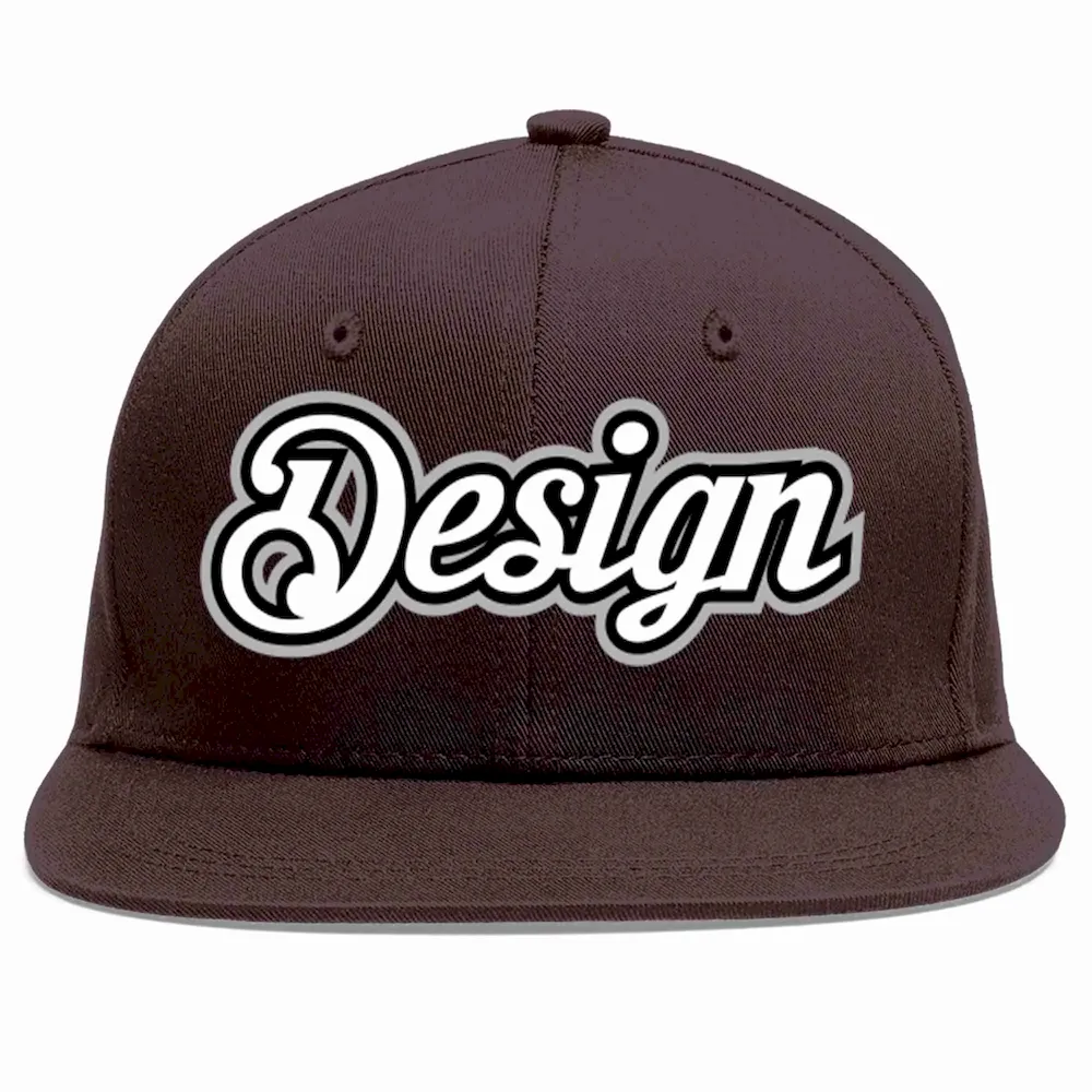 Custom Brown White-Black Flat Eaves Sport Baseball Cap Design for Men/Women/Youth
