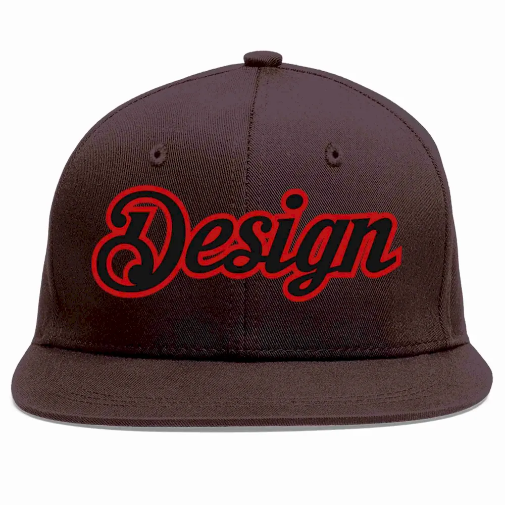 Custom Brown Black-Red Flat Eaves Sport Baseball Cap Design for Men/Women/Youth
