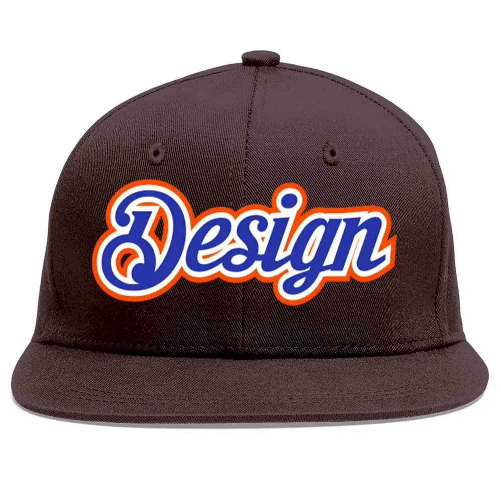 Custom Brown Royal-White Flat Eaves Sport Baseball Cap Design for Men/Women/Youth