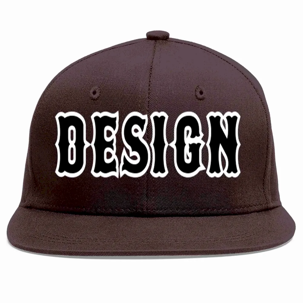 Custom Brown Black-White Flat Eaves Sport Baseball Cap Design for Men/Women/Youth