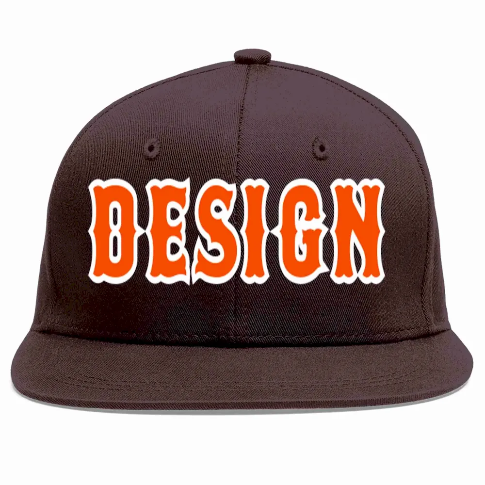 Custom Brown Orange-White Flat Eaves Sport Baseball Cap Design for Men/Women/Youth