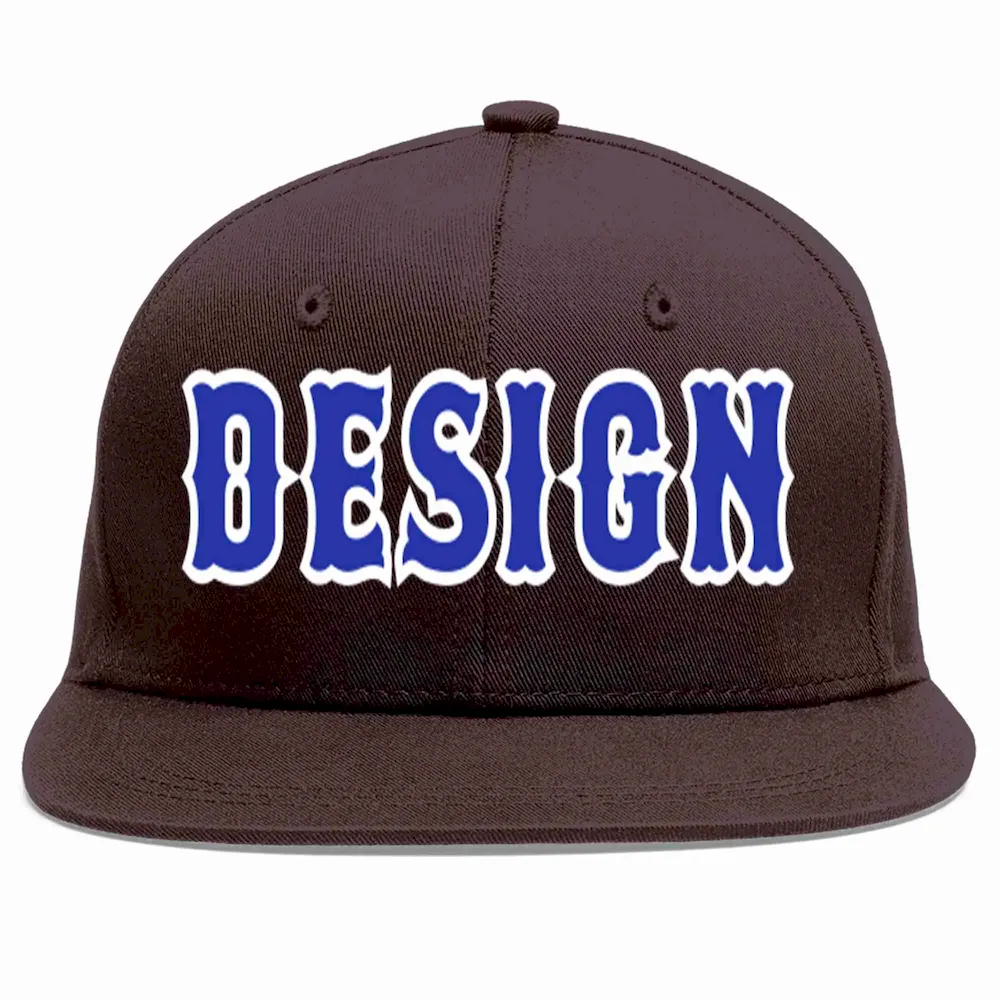 Custom Brown Royal-White Flat Eaves Sport Baseball Cap Design for Men/Women/Youth
