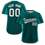 Custom Midnight Green Aqua-White Stripe Fashion Design Full Button Authentic Baseball Jersey