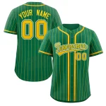 Custom Kelly Green Yellow Stripe Fashion Design Full Button Authentic Baseball Jersey