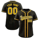 Custom Black Yellow Stripe Fashion Design Full Button Authentic Baseball Jersey
