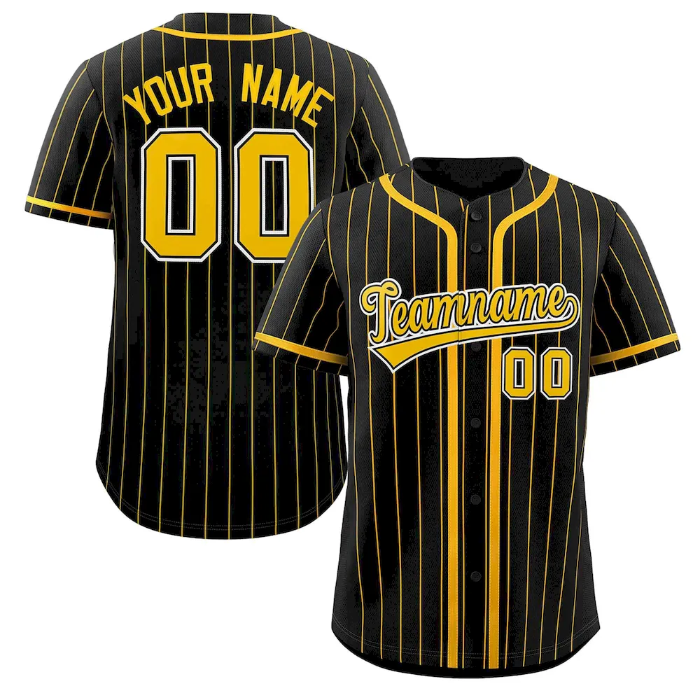 Custom Black Yellow Stripe Fashion Design Full Button Authentic Baseball Jersey