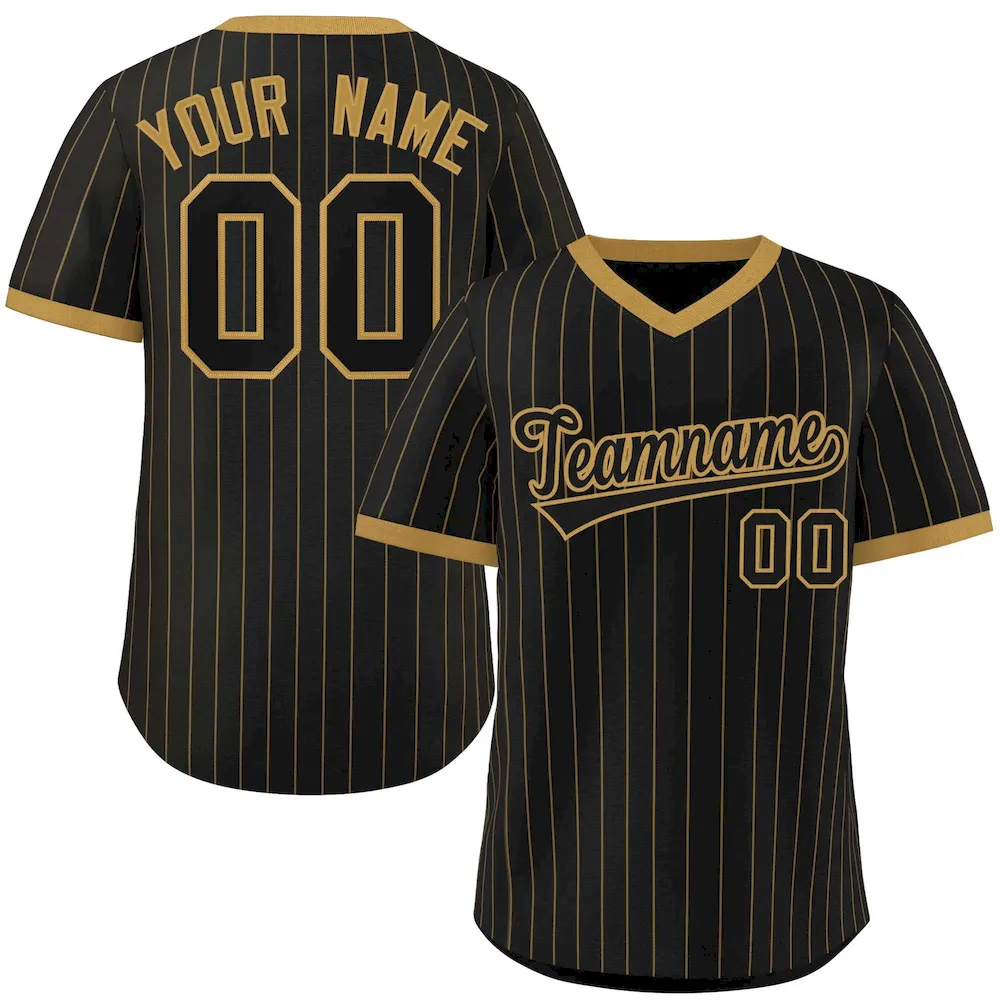 Custom Black Old Gold Stripe Fashion Authentic Pullover Baseball Jersey