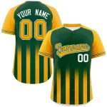 Custom Green Yellow Raglan Sleeves Gradient Thick Stripe Authentic Baseball Jersey