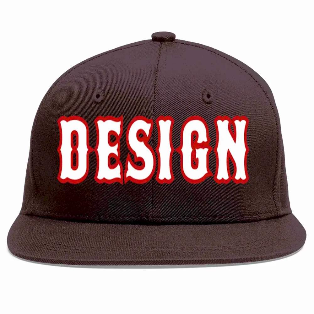 Custom Brown White-Red Flat Eaves Sport Baseball Cap Design for Men/Women/Youth