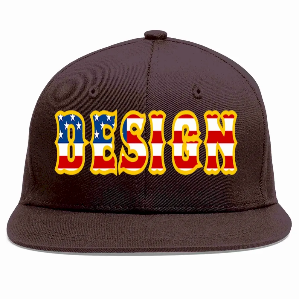 Custom Brown Navy-White Flat Eaves Sport Baseball Cap Design for Men/Women/Youth