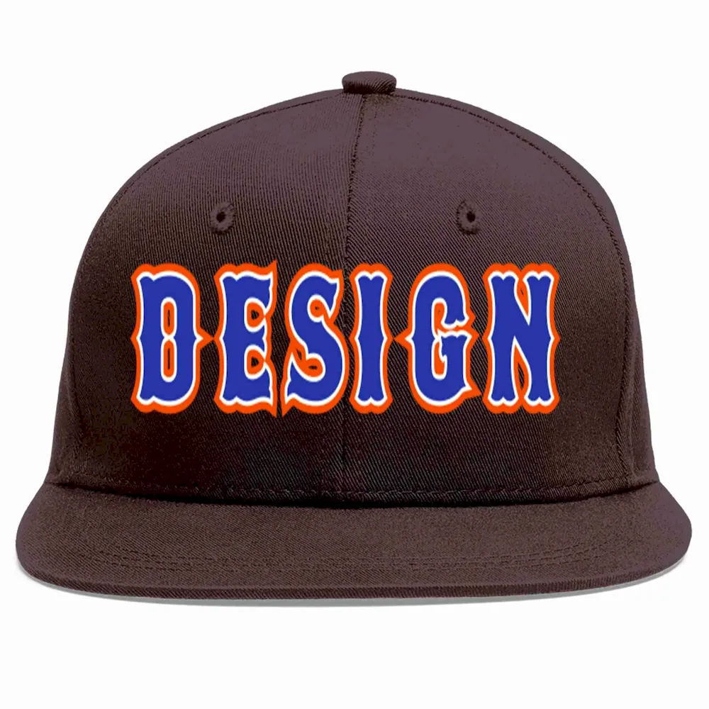 Custom Brown Royal-White Flat Eaves Sport Baseball Cap Design for Men/Women/Youth