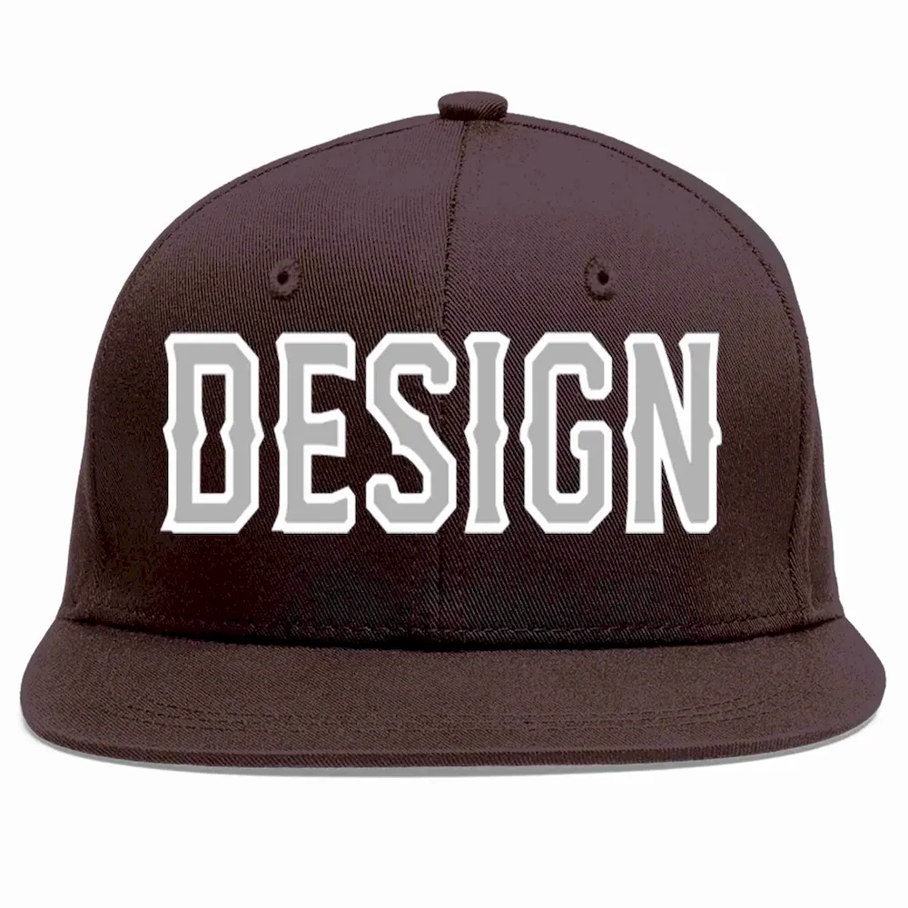 Custom Brown Gray-White Flat Eaves Sport Baseball Cap Design for Men/Women/Youth