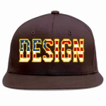 Custom Brown Vintage USA Flag-Gold Flat Eaves Sport Baseball Cap Design for Men/Women/Youth