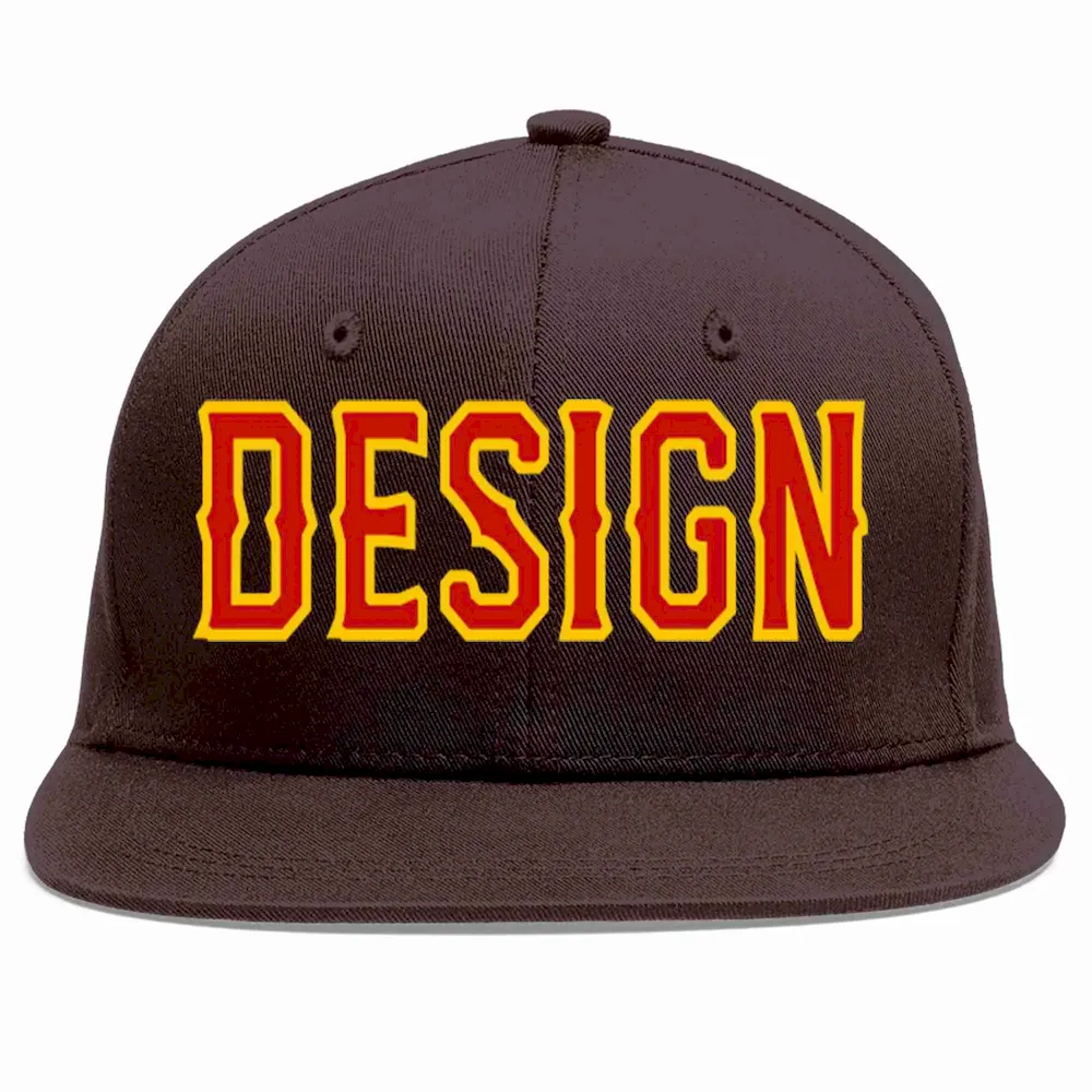 Custom Brown Red-Yellow Flat Eaves Sport Baseball Cap Design for Men/Women/Youth