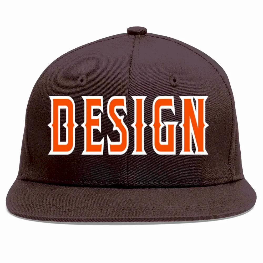 Custom Brown Orange-White Flat Eaves Sport Baseball Cap Design for Men/Women/Youth