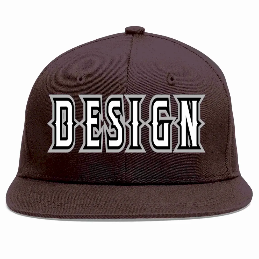 Custom Brown White-Red Flat Eaves Sport Baseball Cap Design for Men/Women/Youth