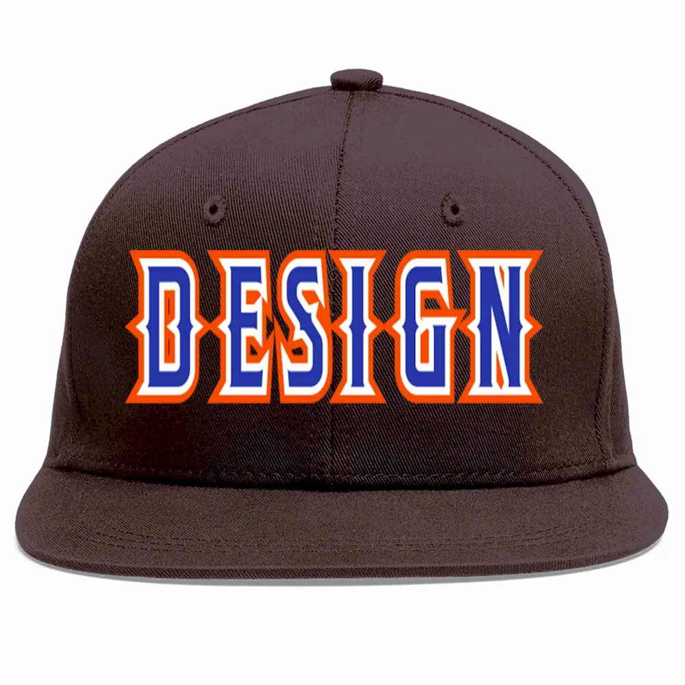 Custom Brown Royal-White Flat Eaves Sport Baseball Cap Design for Men/Women/Youth