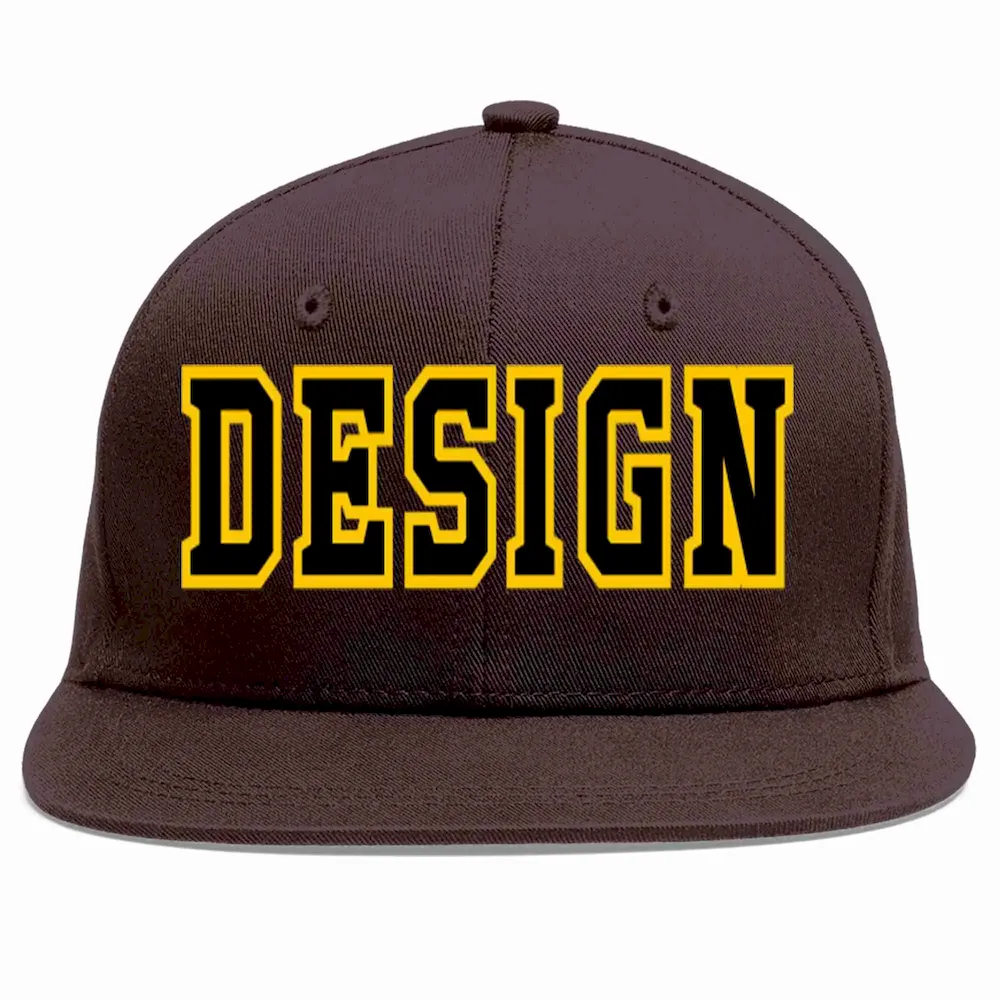 Custom Brown Orange-White Flat Eaves Sport Baseball Cap Design for Men/Women/Youth
