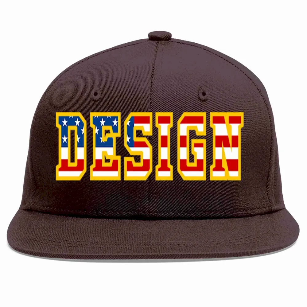 Custom Brown Navy-White Flat Eaves Sport Baseball Cap Design for Men/Women/Youth