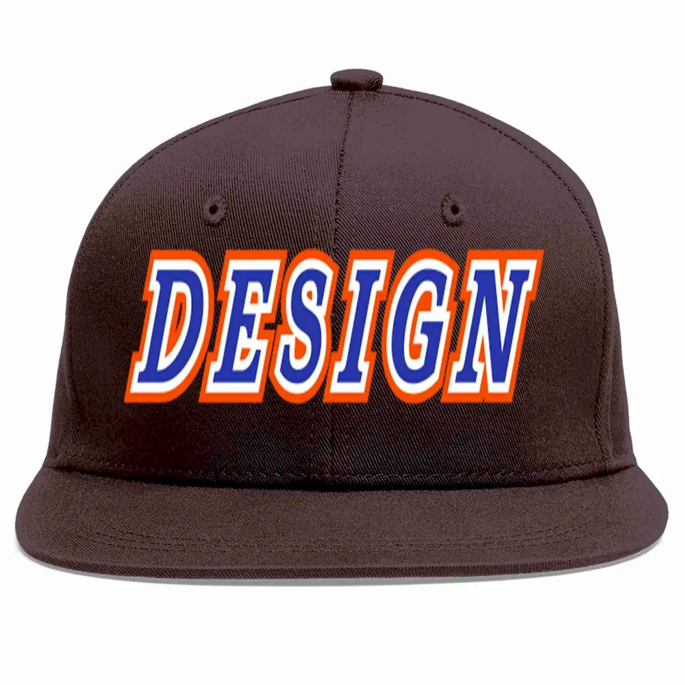 Custom Brown Royal-White Flat Eaves Sport Baseball Cap Design for Men/Women/Youth