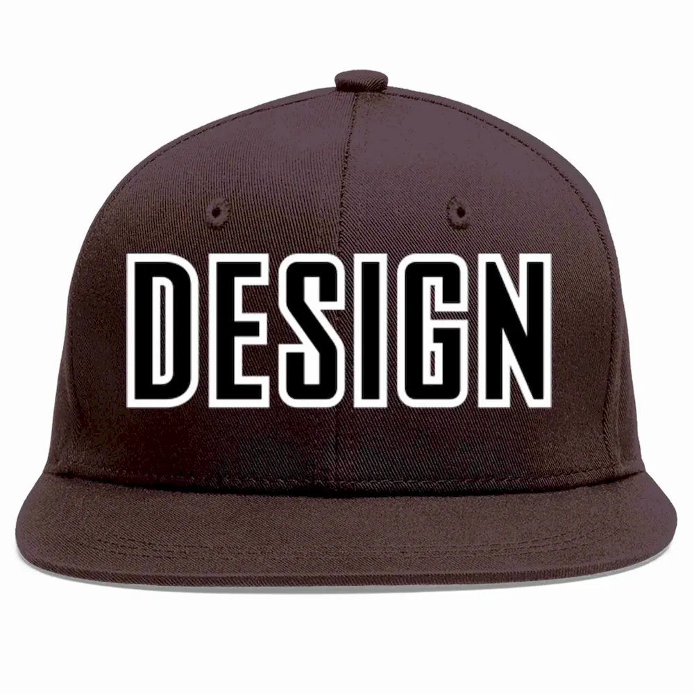 Custom Brown Black-White Flat Eaves Sport Baseball Cap Design for Men/Women/Youth