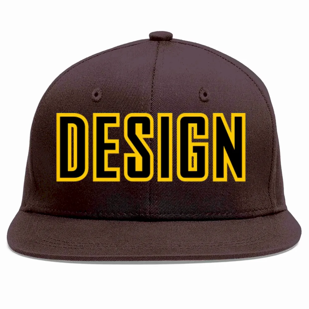 Custom Brown Orange-White Flat Eaves Sport Baseball Cap Design for Men/Women/Youth