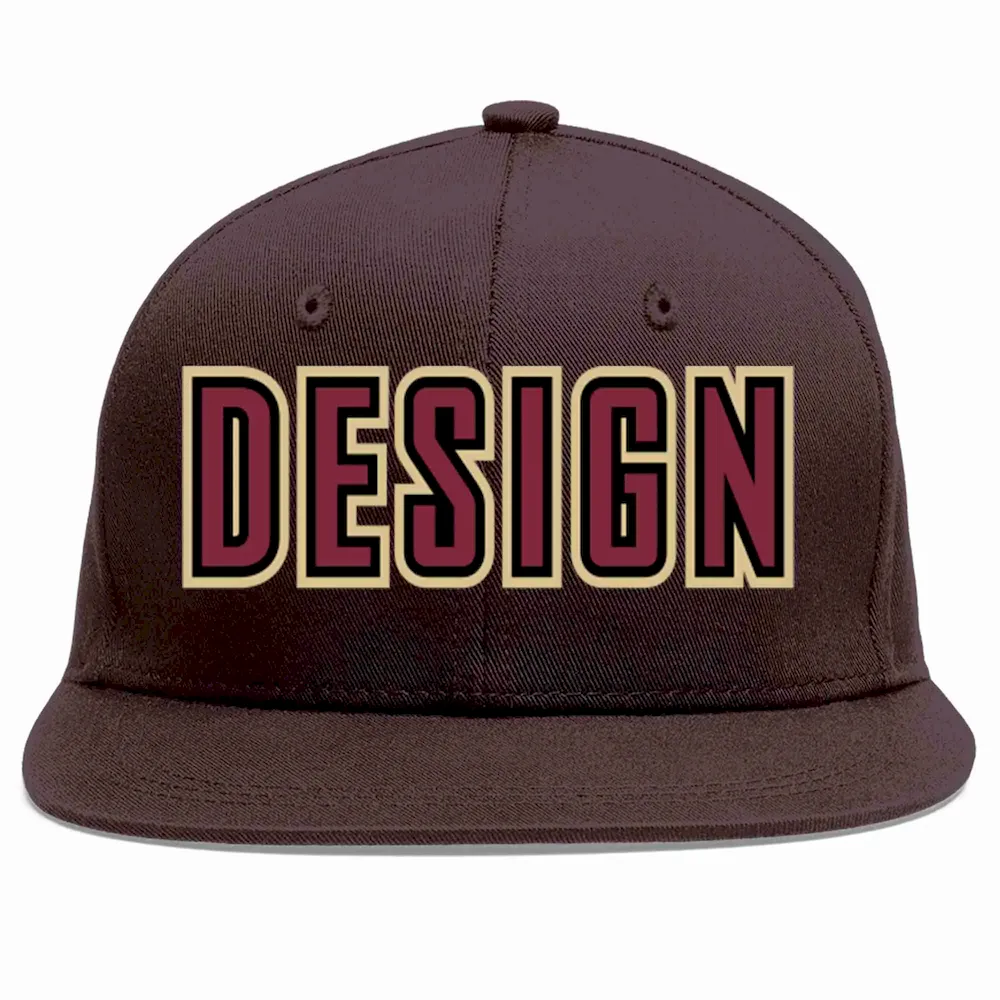 Custom Brown Crimson-Black Flat Eaves Sport Baseball Cap Design for Men/Women/Youth