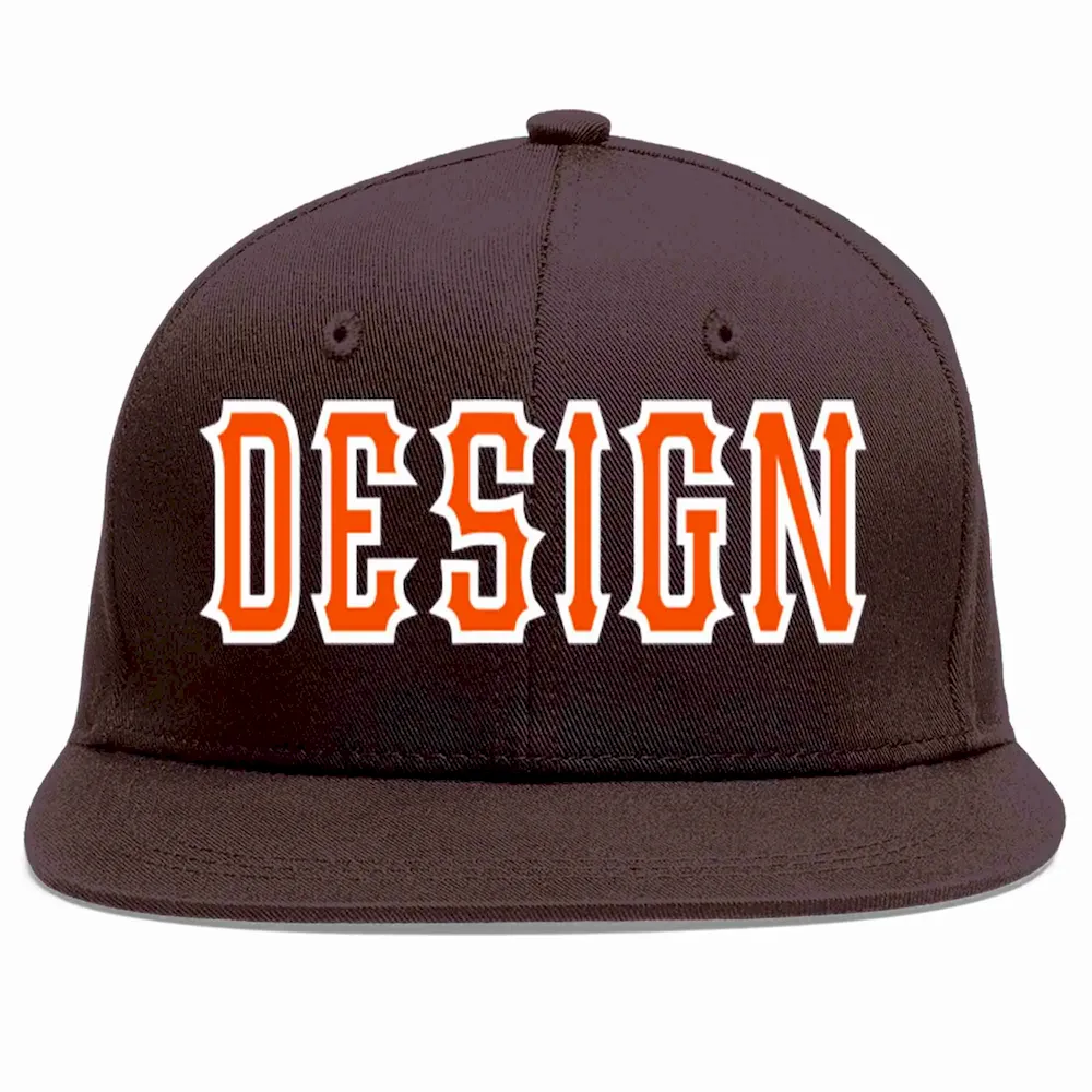 Custom Brown Orange-White Flat Eaves Sport Baseball Cap Design for Men/Women/Youth