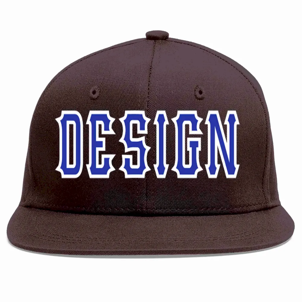 Custom Brown Royal-White Flat Eaves Sport Baseball Cap Design for Men/Women/Youth