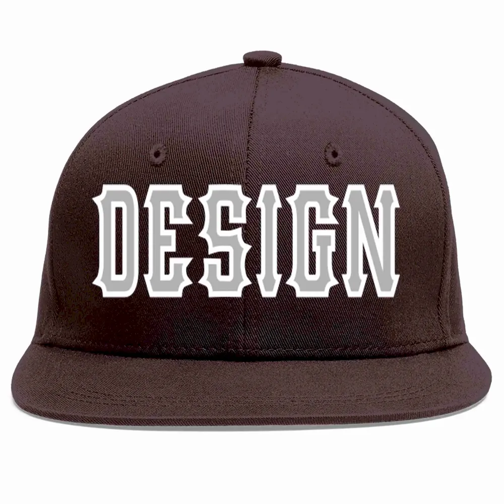 Custom Brown Gray-White Flat Eaves Sport Baseball Cap Design for Men/Women/Youth
