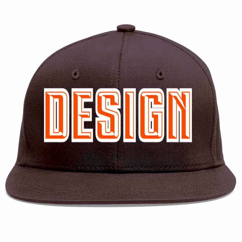 Custom Brown Orange-White Flat Eaves Sport Baseball Cap Design for Men/Women/Youth