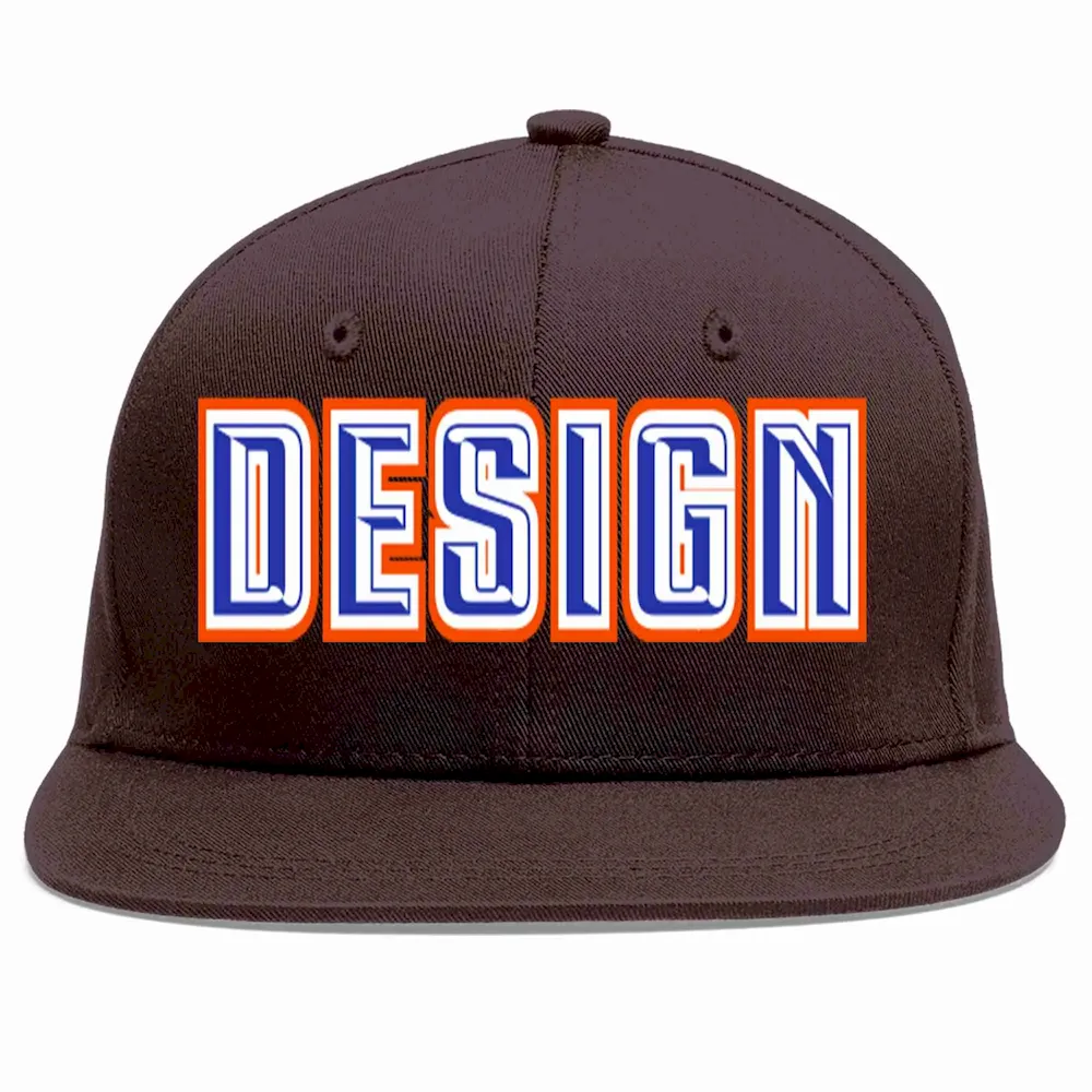 Custom Brown Royal-White Flat Eaves Sport Baseball Cap Design for Men/Women/Youth