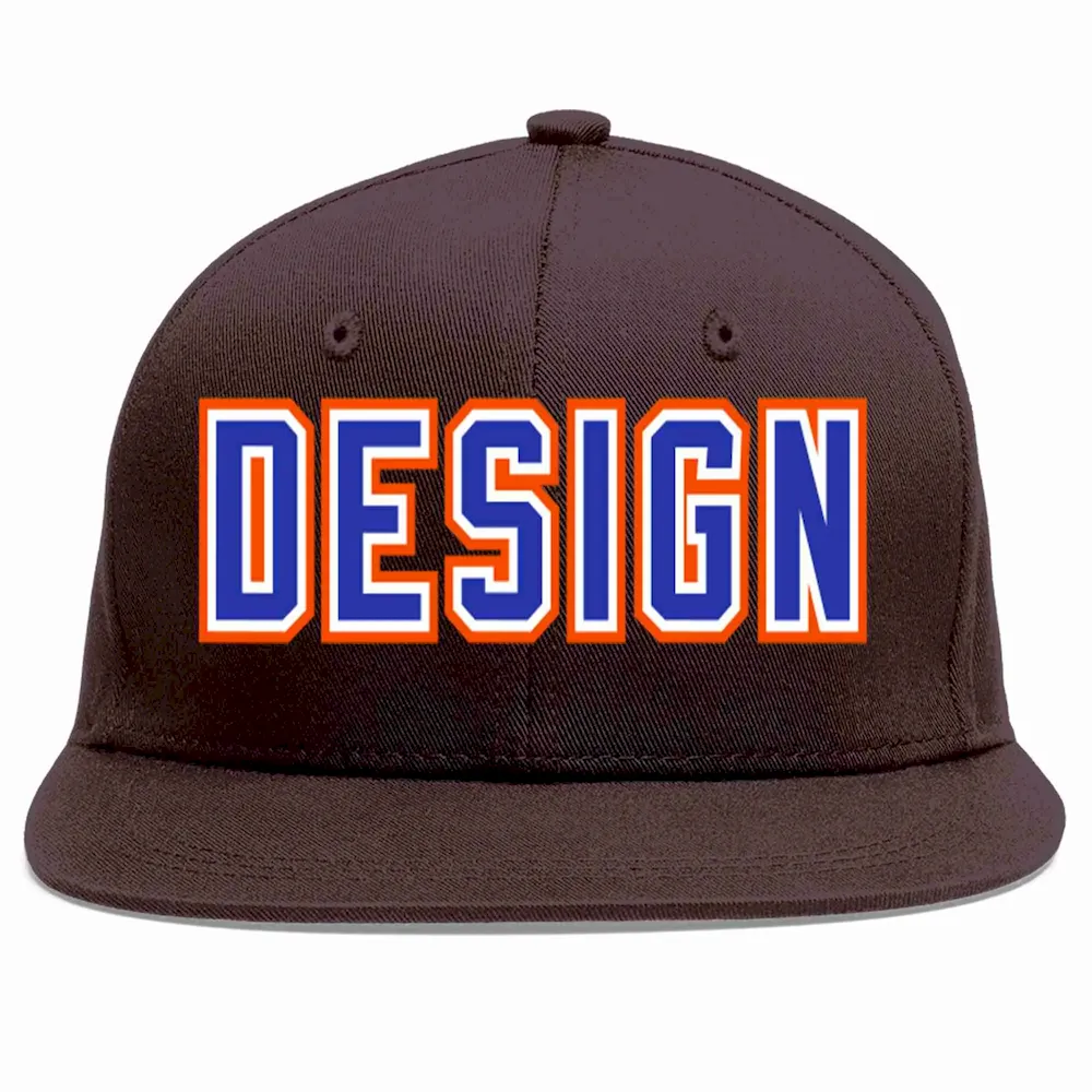 Custom Brown Royal-White Flat Eaves Sport Baseball Cap Design for Men/Women/Youth