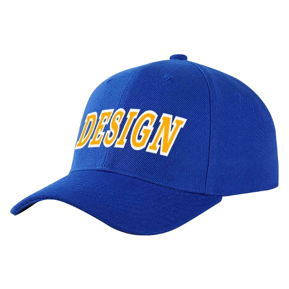 Custom Yellow White-Royal Curved Eaves Sport Design Baseball Cap