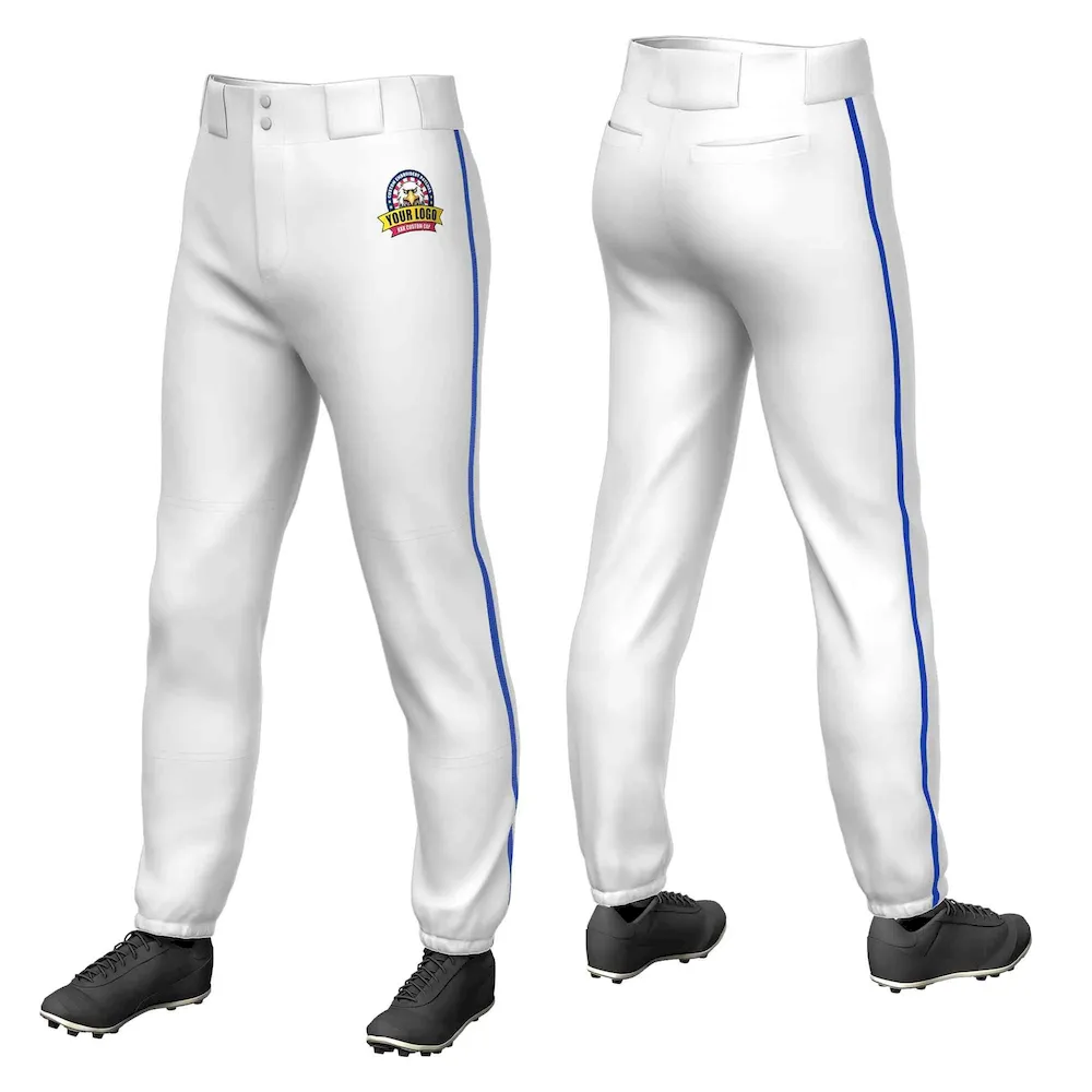 Custom White Royal Classic Fit Stretch Practice Pull-up Baseball Pants