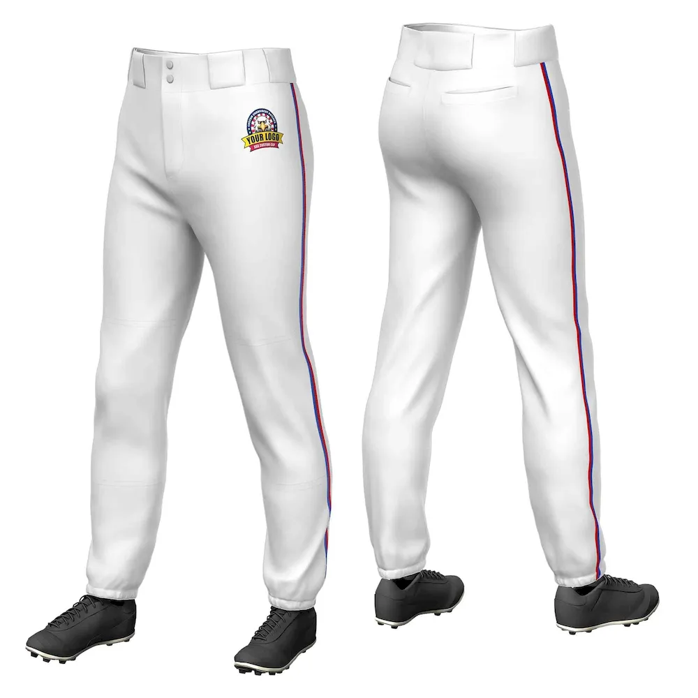Custom White Royal-Red Classic Fit Stretch Practice Pull-up Baseball Pants