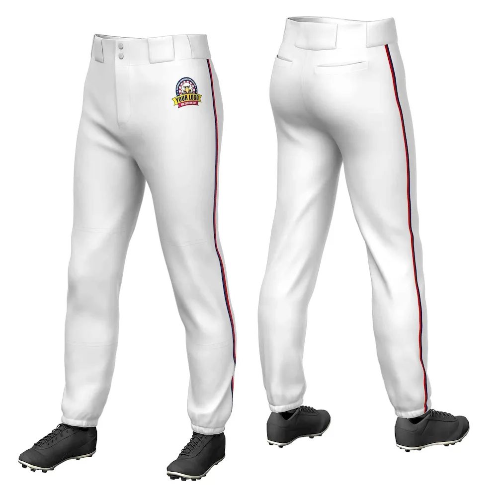 Custom White Navy-Red Classic Fit Stretch Practice Pull-up Baseball Pants