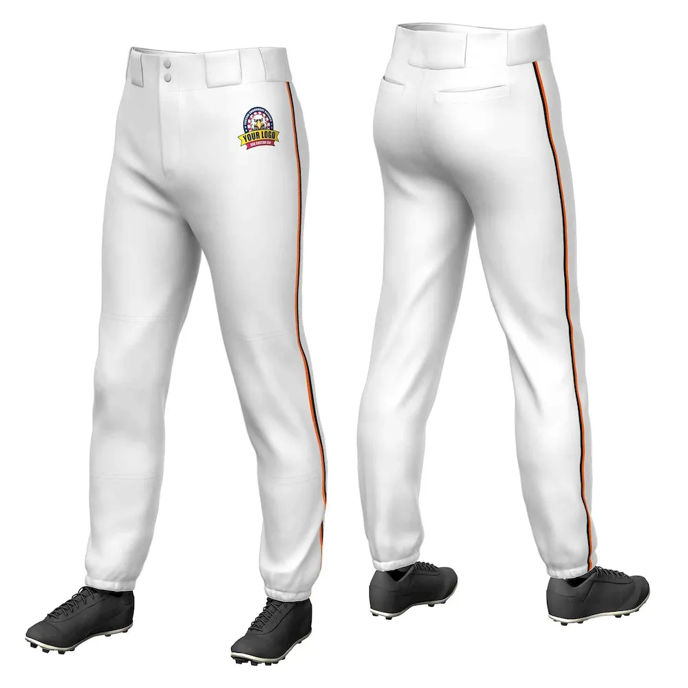 Custom White Orange-Black Classic Fit Stretch Practice Pull-up Baseball Pants