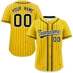 Custom Gold Black Stripe Fashion Personalized Star Pattern Authentic Baseball Jersey