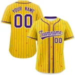 Custom Gold Purple Stripe Fashion Personalized Star Pattern Authentic Baseball Jersey