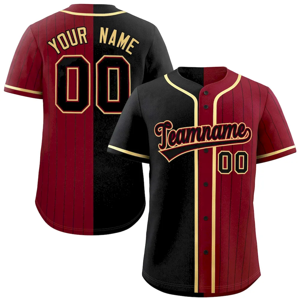 Custom Black Crimson Stripe-Solid Combo Fashion Authentic Baseball Jersey