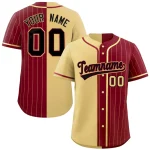 Custom Khaki Crimson Stripe-Solid Combo Fashion Authentic Baseball Jersey