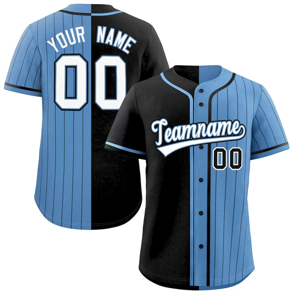 Custom Black Light Blue Stripe-Solid Combo Fashion Authentic Baseball Jersey