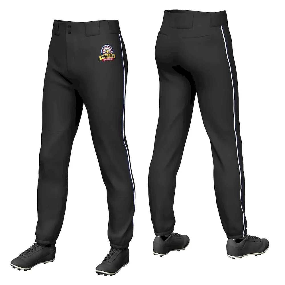 Custom Black Navy-White Classic Fit Stretch Practice Pull-up Baseball Pants