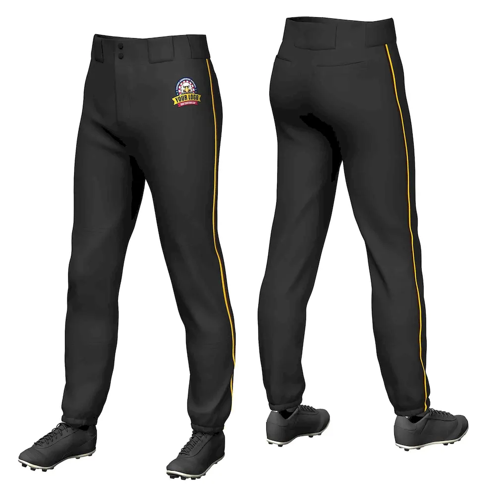 Custom Black Gold-Brown Classic Fit Stretch Practice Pull-up Baseball Pants
